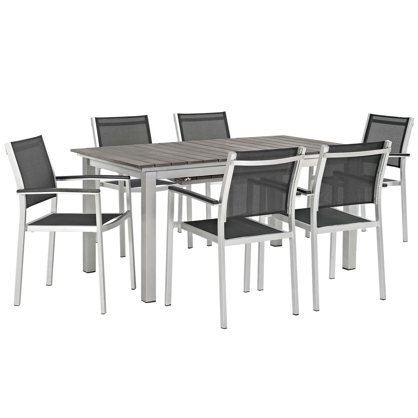 Modway Furniture Shore 7 Piece Outdoor Patio Aluminum Dining Set – EEI-3200-SLV-BLK-SET