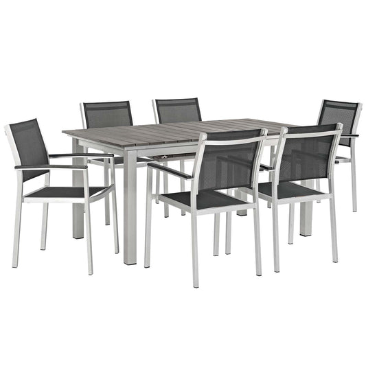 Modway Furniture Shore 7 Piece Outdoor Patio Aluminum Dining Set – EEI-3200-SLV-BLK-SET