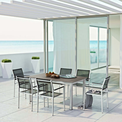 Modway Furniture Shore 7 Piece Outdoor Patio Aluminum Dining Set – EEI-3200-SLV-BLK-SET