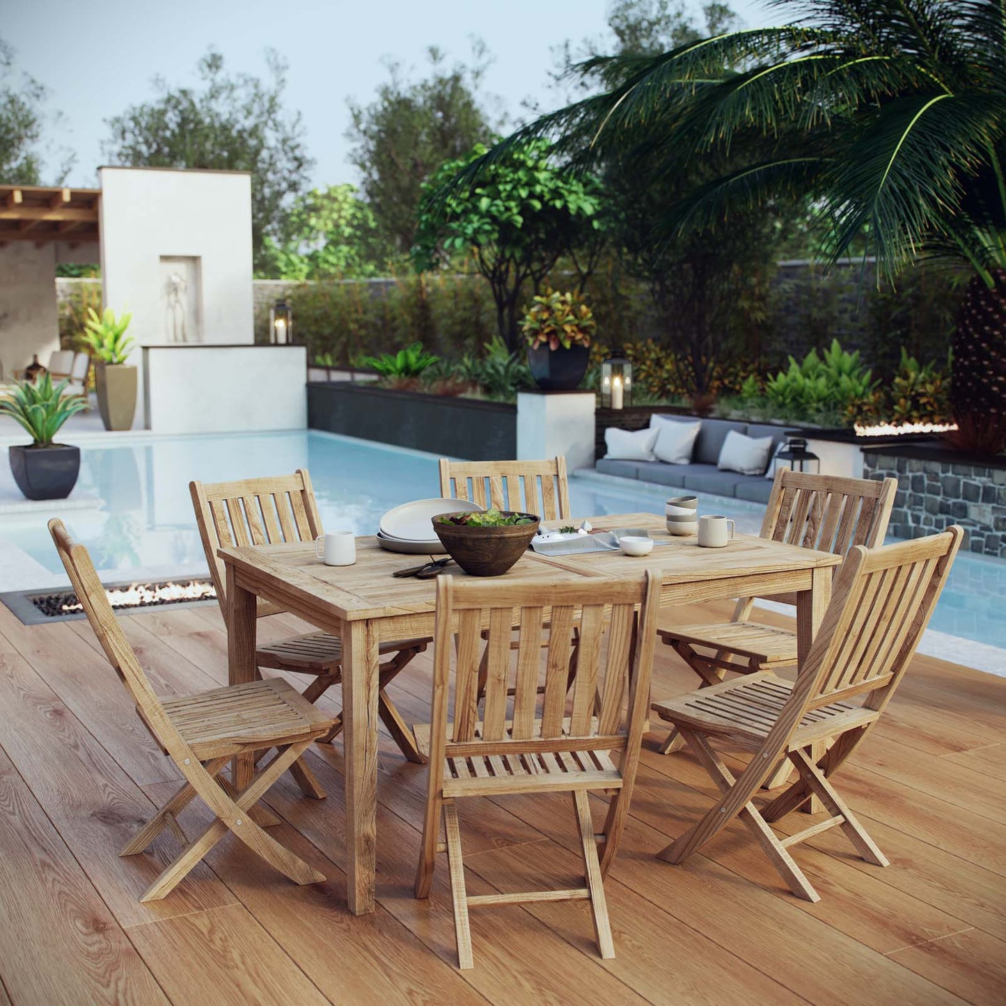 Modway Furniture Marina 7 Piece Outdoor Patio Teak Dining Set by Modway – EEI-3294-NAT-WHI-SET