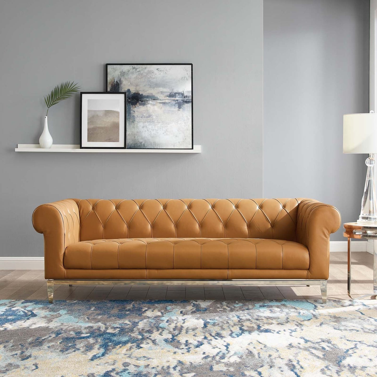 Modway Idyll Tufted Button Upholstered Leather Chesterfield Sofa - EEI-3441-TAN