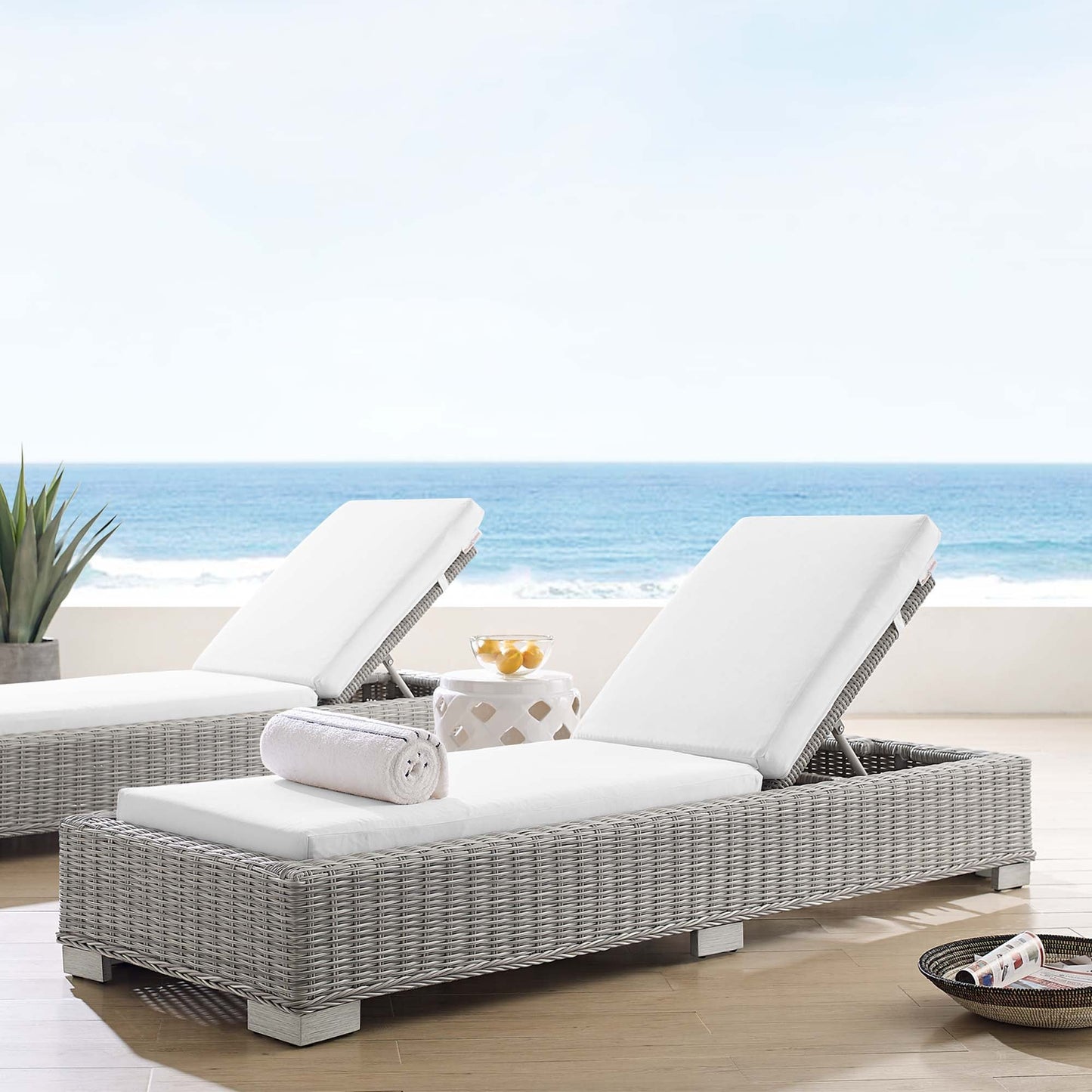 Modway Furniture Conway Sunbrella Outdoor Patio Wicker Rattan Chaise Lounge - EEI-3978-LGR-NAV