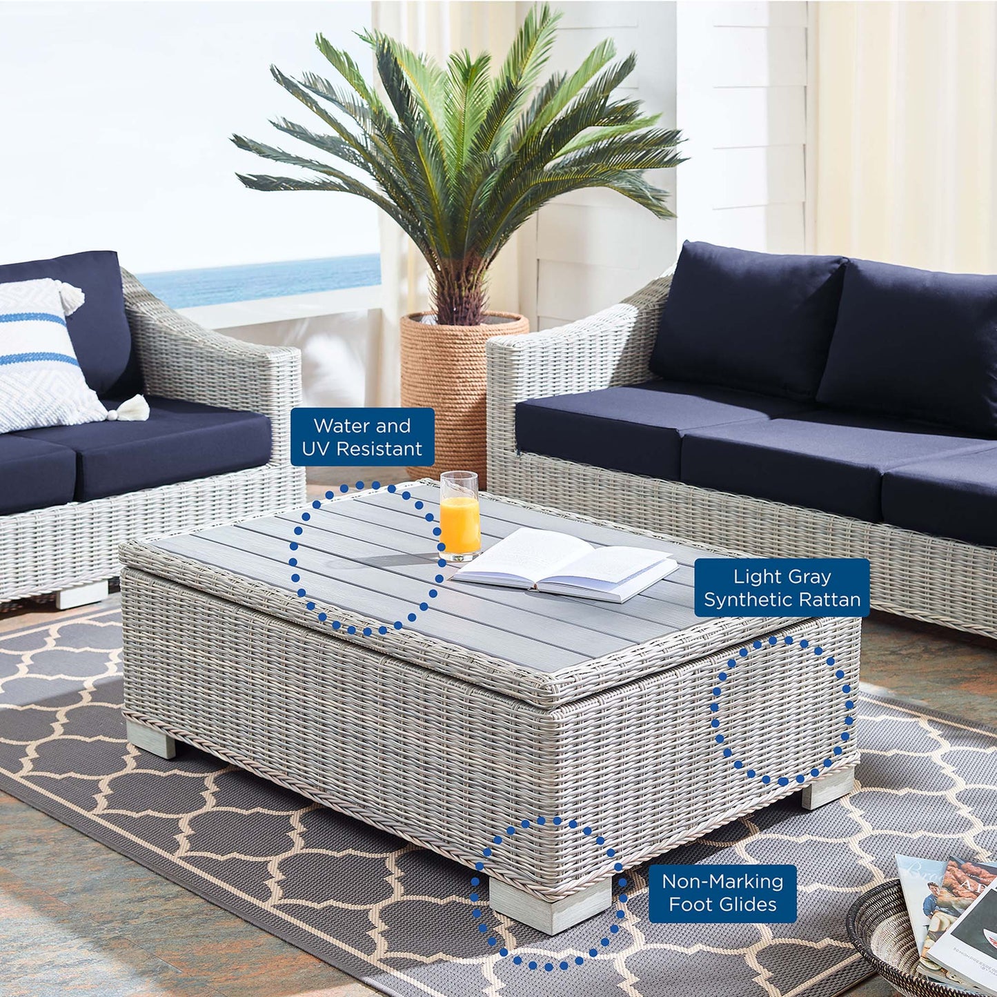 Modway furniture Conway 45" Outdoor Patio Wicker Rattan Coffee Table - EEI-3982-LGR