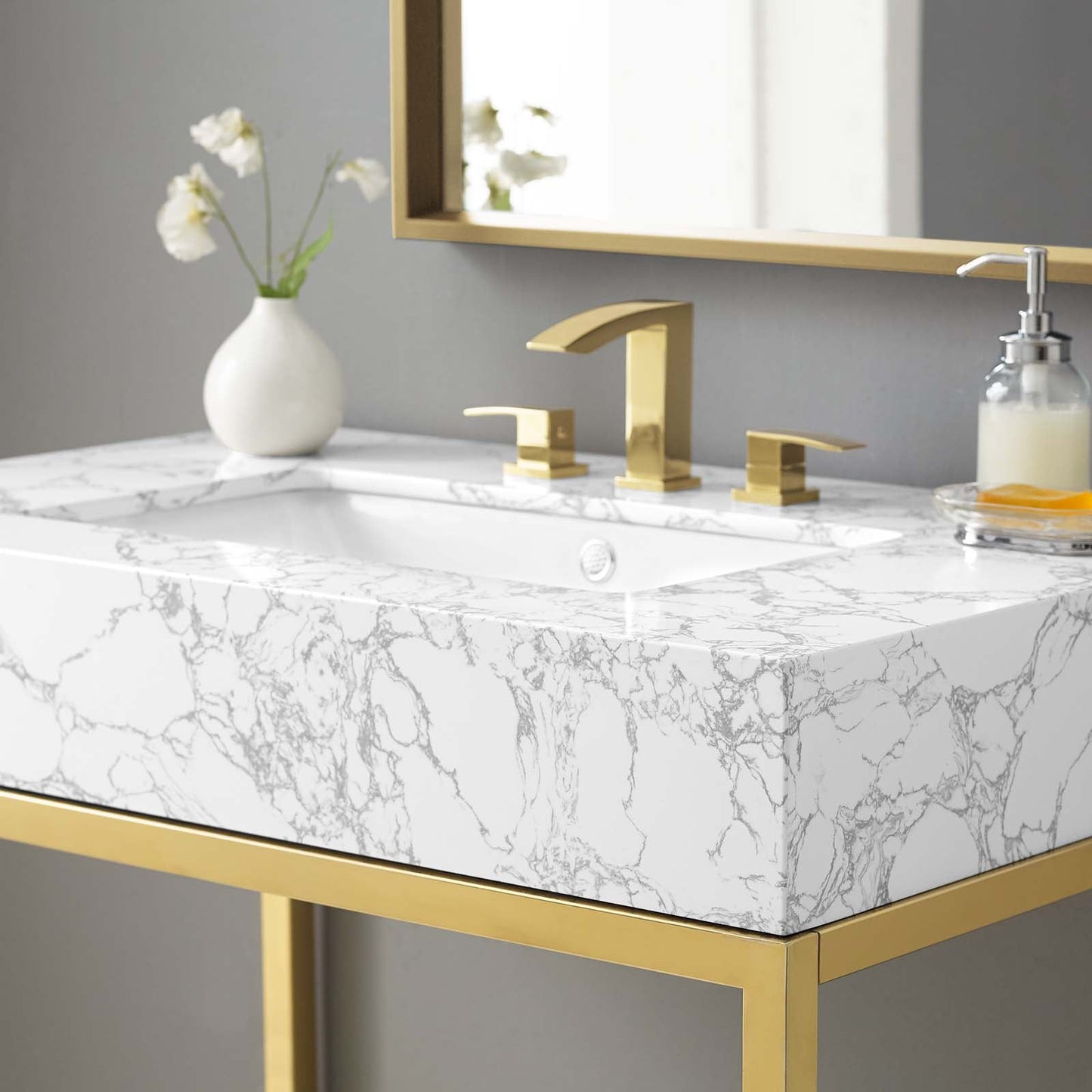 Modway furniture Kingsley Stainless Steel Bathroom Vanity - EEI-3998-BLK-WHI