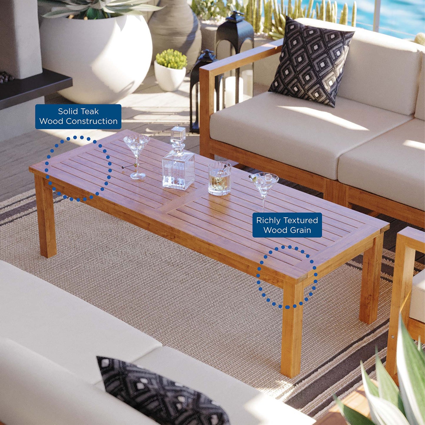 Modway furniture Upland Outdoor Patio Teak Wood Coffee Table - EEI-4122-NAT