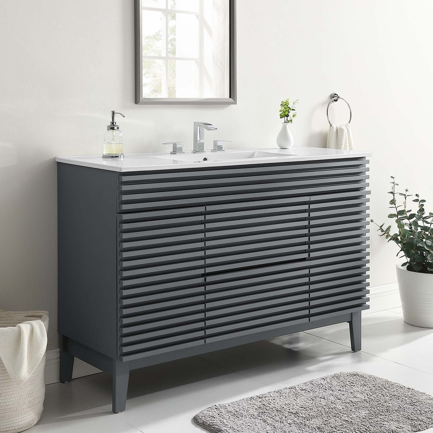 Modway furniture Render 48" Bathroom Vanity with White Basin Included - EEI-4439-WAL-WHI