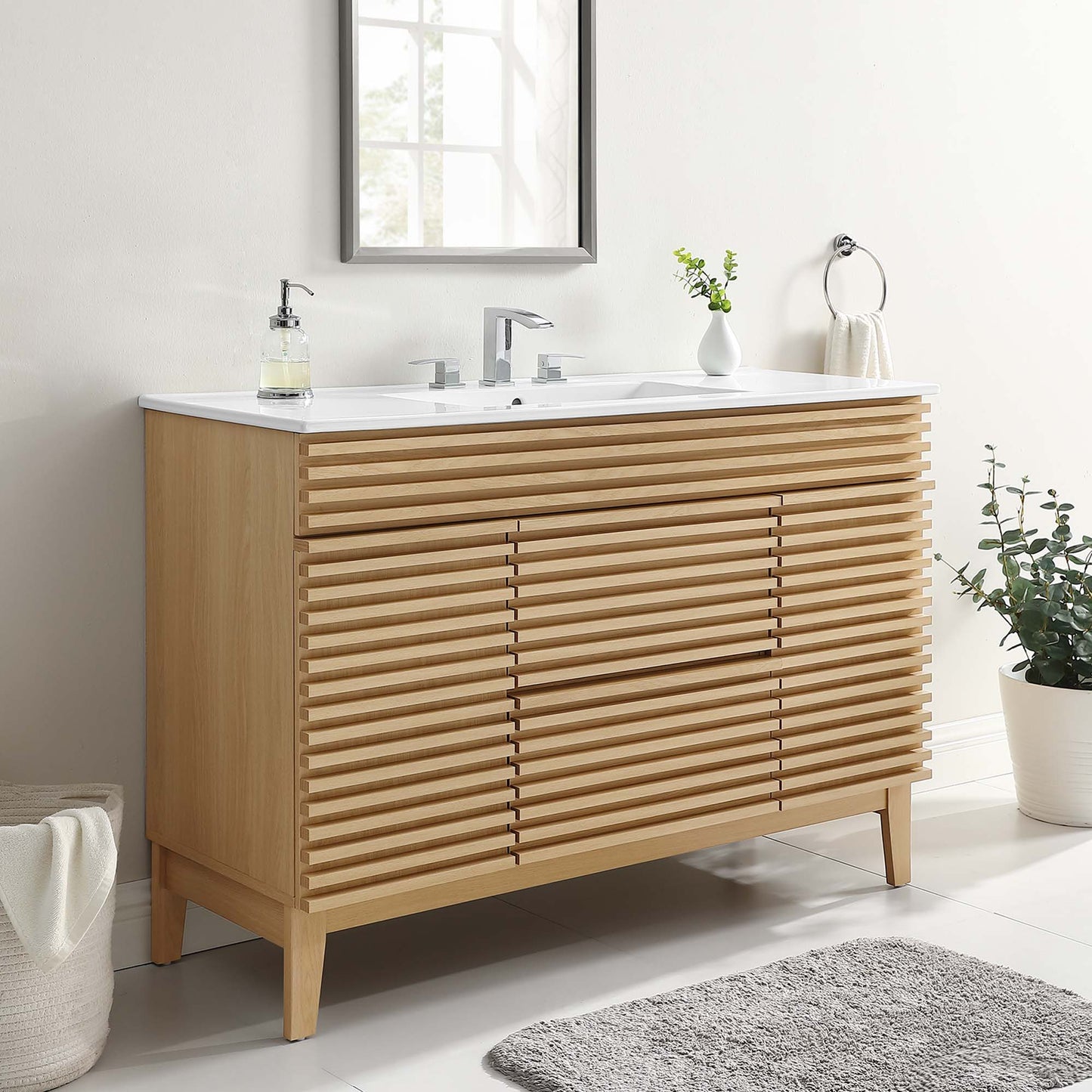 Modway furniture Render 48" Bathroom Vanity with White Basin Included - EEI-4439-WAL-WHI