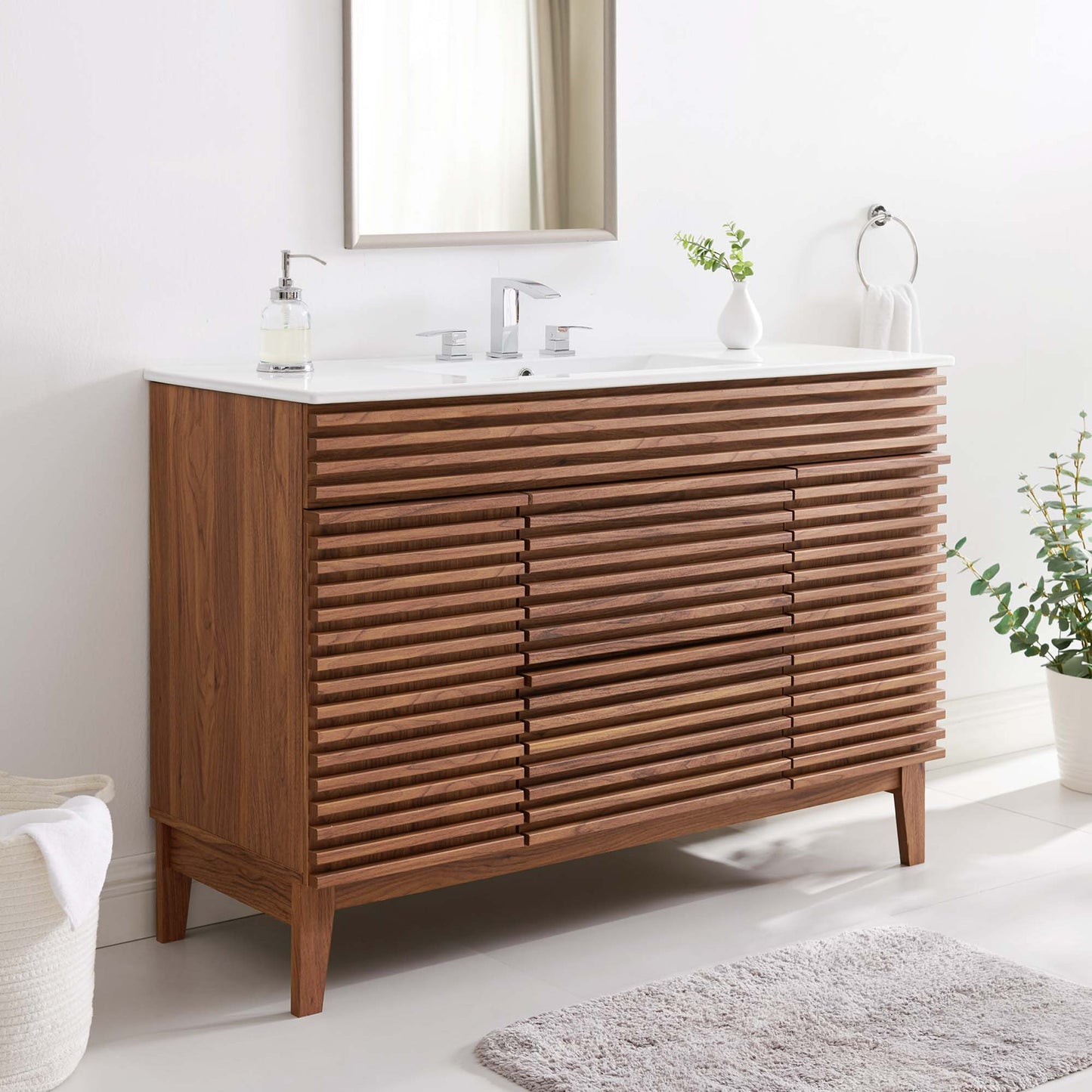 Modway furniture Render 48" Bathroom Vanity with White Basin Included - EEI-4439-WAL-WHI