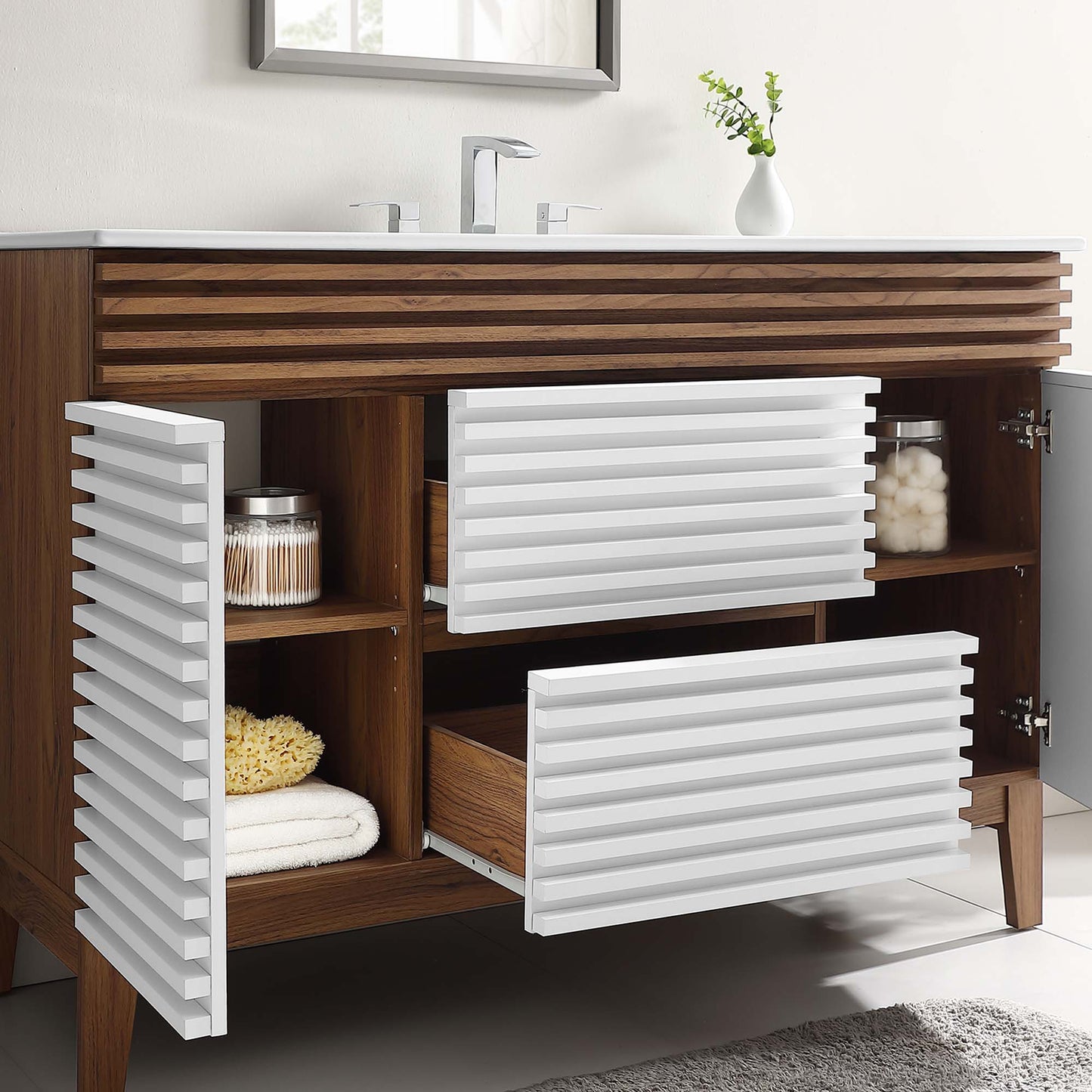 Modway furniture Render 48" Bathroom Vanity with White Basin Included - EEI-4439-WAL-WHI