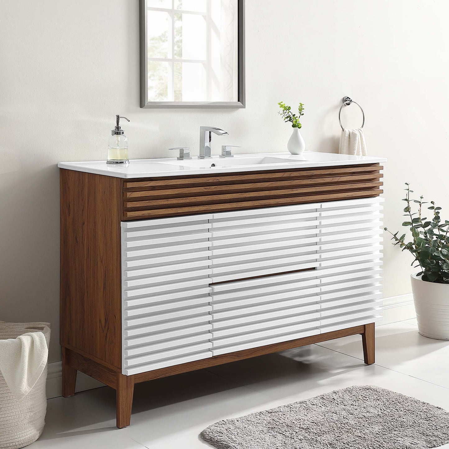 Modway furniture Render 48" Bathroom Vanity with White Basin Included - EEI-4439-WAL-WHI