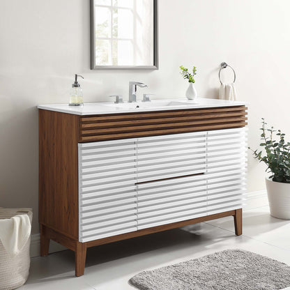 Modway furniture Render 48" Bathroom Vanity with White Basin Included - EEI-4439-WAL-WHI