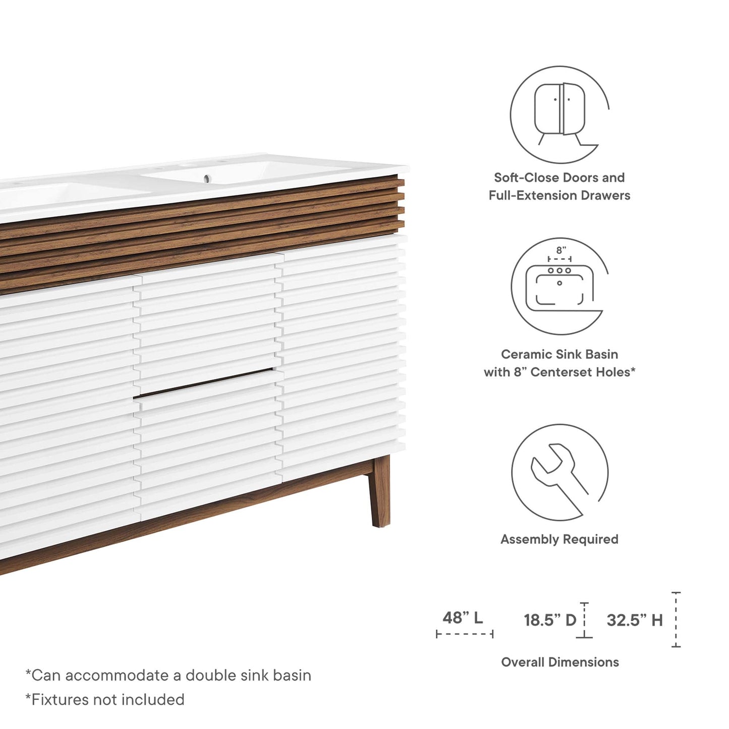 Modway furniture Render 48" Bathroom Vanity with White Basin Included - EEI-4439-WAL-WHI