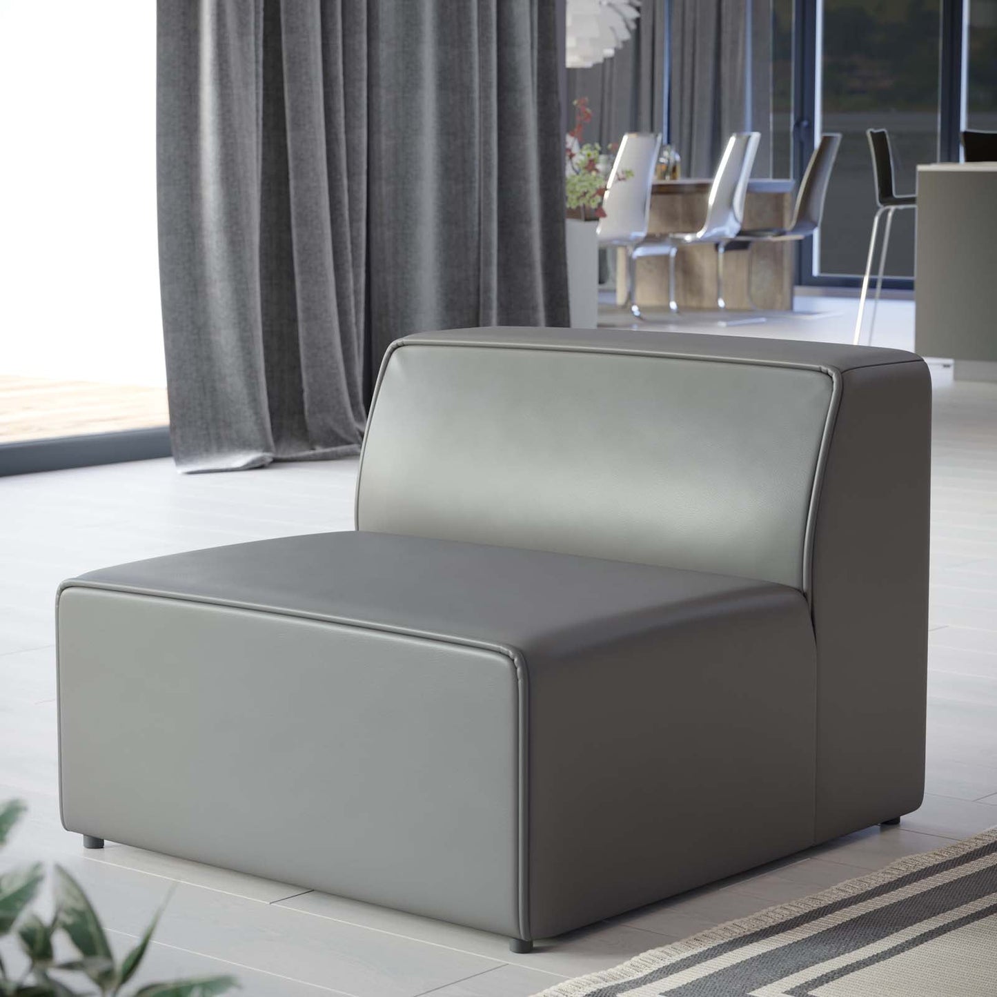 Modway furniture Mingle Vegan Leather Armless Chair - Stylish Modular Seating with Dense Foam Comfort & Support - EEI-4623-GRY