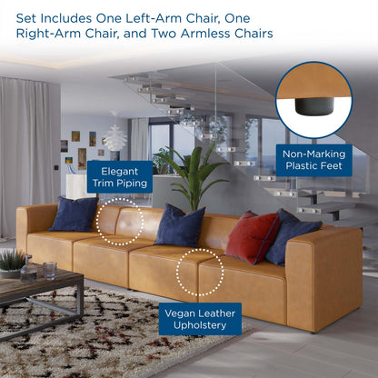 Modway furniture Mingle Vegan Leather 4-Piece Sectional Sofa - Stylish, Comfortable Seating for Modern Living Spaces - EEI-4793-GRY