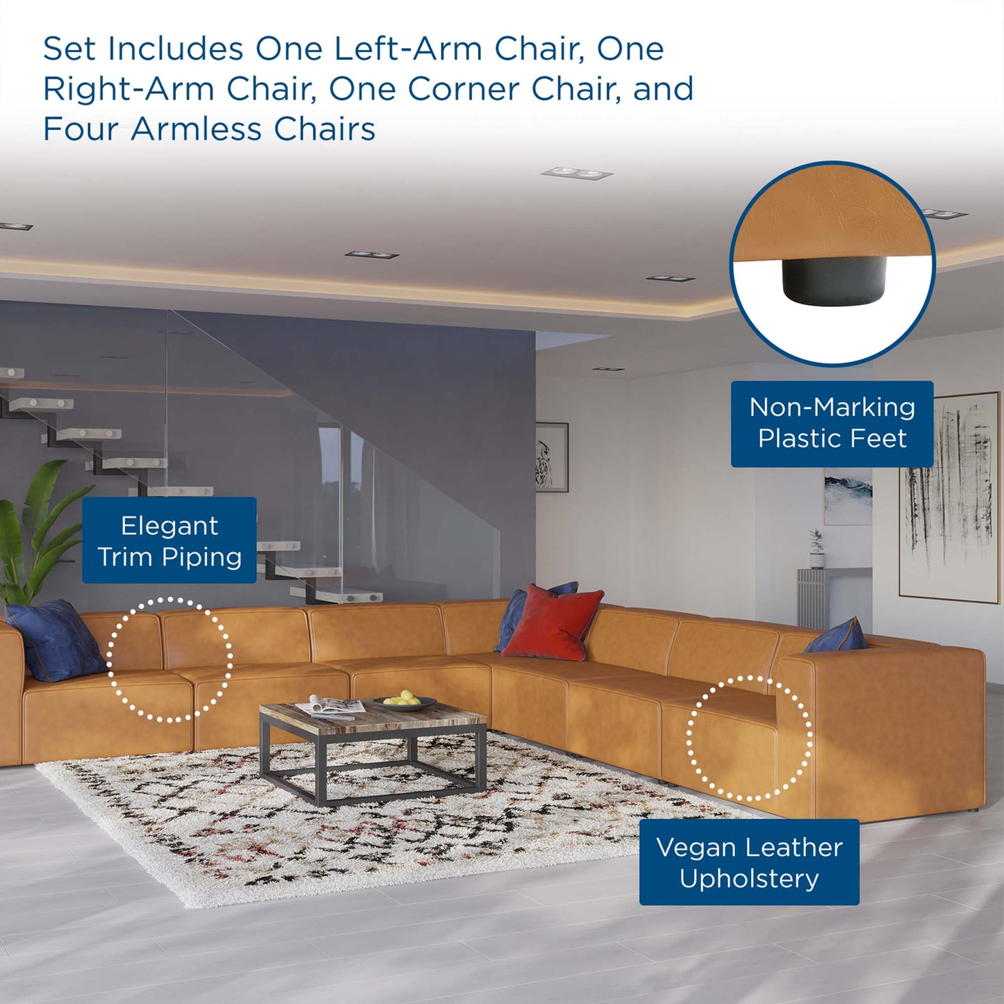 Modway furniture Mingle 7-Piece Vegan Leather Sectional Sofa – EEI-4798