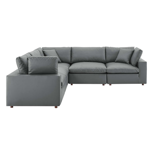 Modway Furniture Commix Down Filled Overstuffed Vegan Leather 5-Piece Sectional Sofa by Modway - EEI-4920-GRY