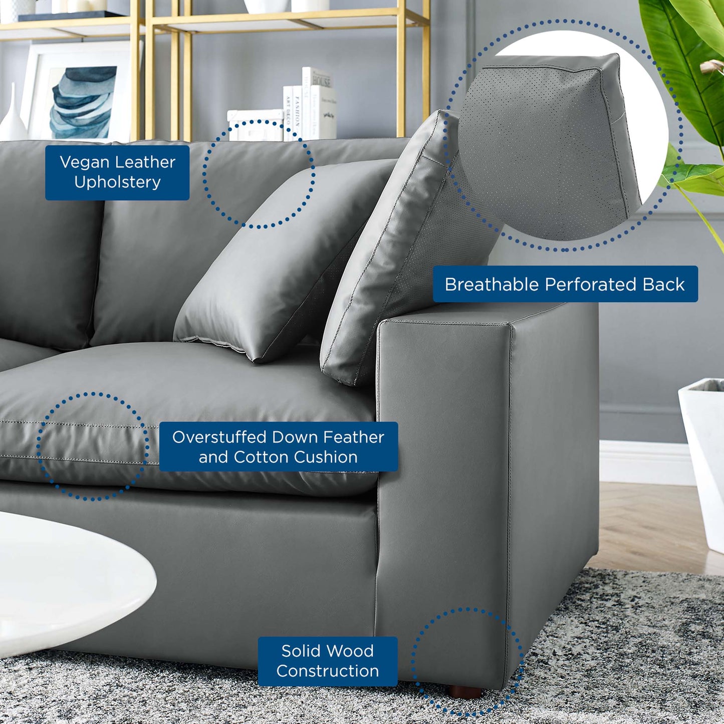 Modway Furniture Commix Down Filled Overstuffed Vegan Leather 5-Piece Sectional Sofa by Modway - EEI-4920-GRY