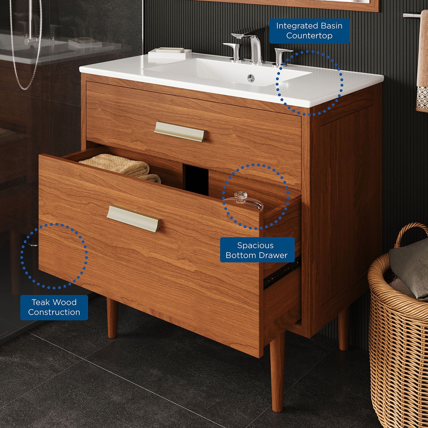 Modway furniture Cassia Bathroom Vanity Basin Included - EEI-5108-NAT-WHI