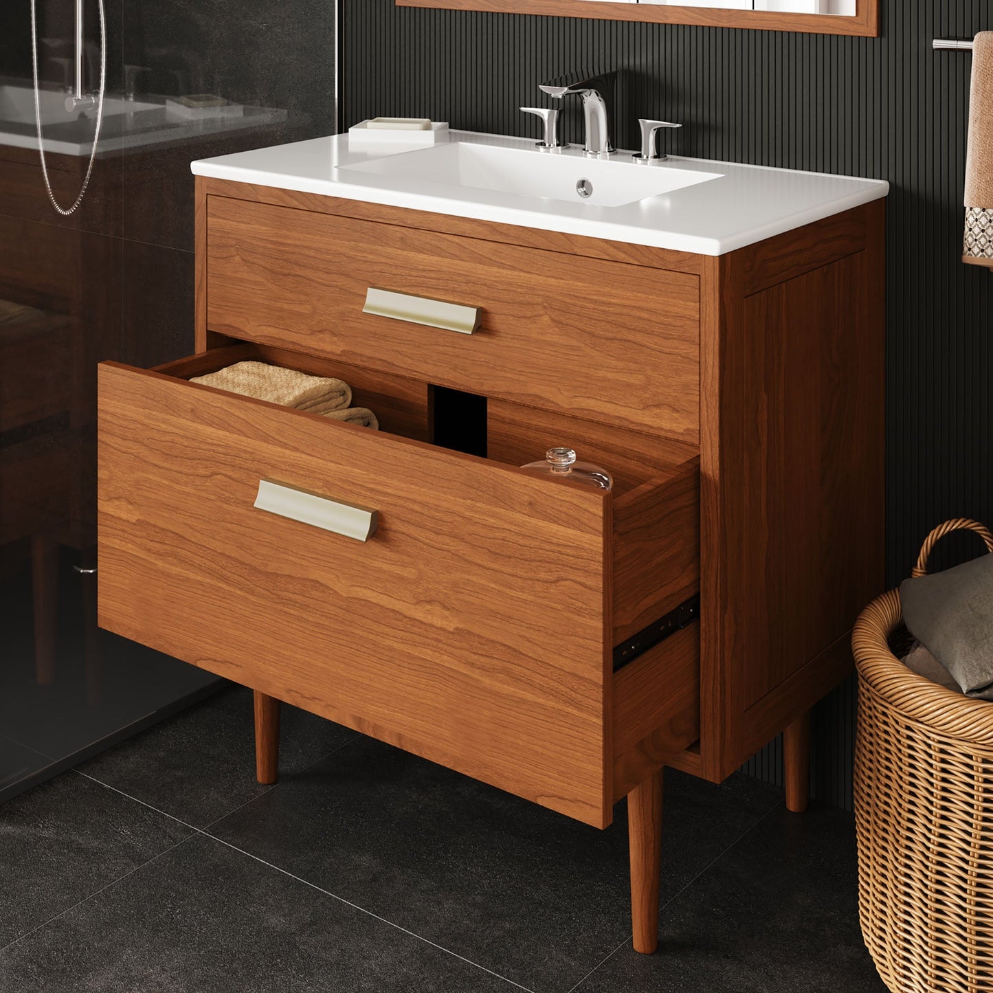 Modway furniture Cassia Bathroom Vanity Basin Included - EEI-5108-NAT-WHI