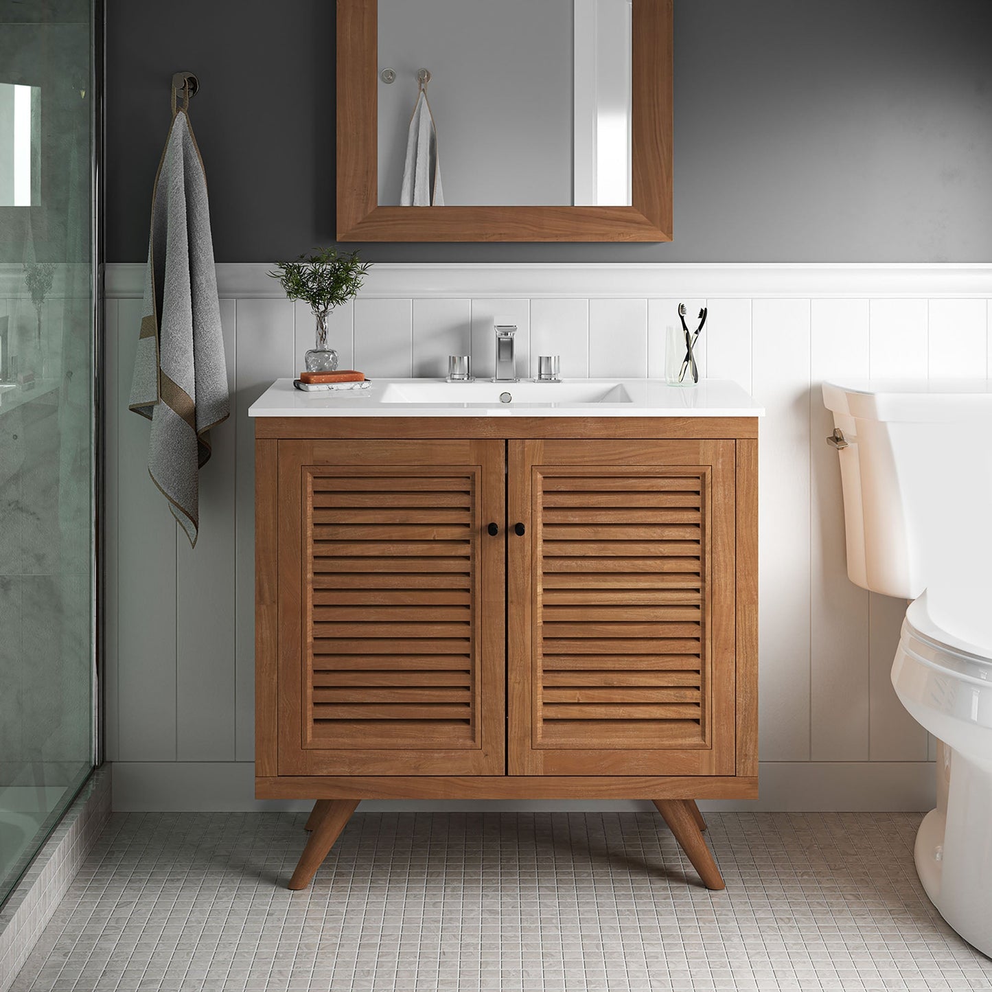 Modway furniture Birdie Bathroom Vanity Basin Included - EEI-5112-NAT-WHI