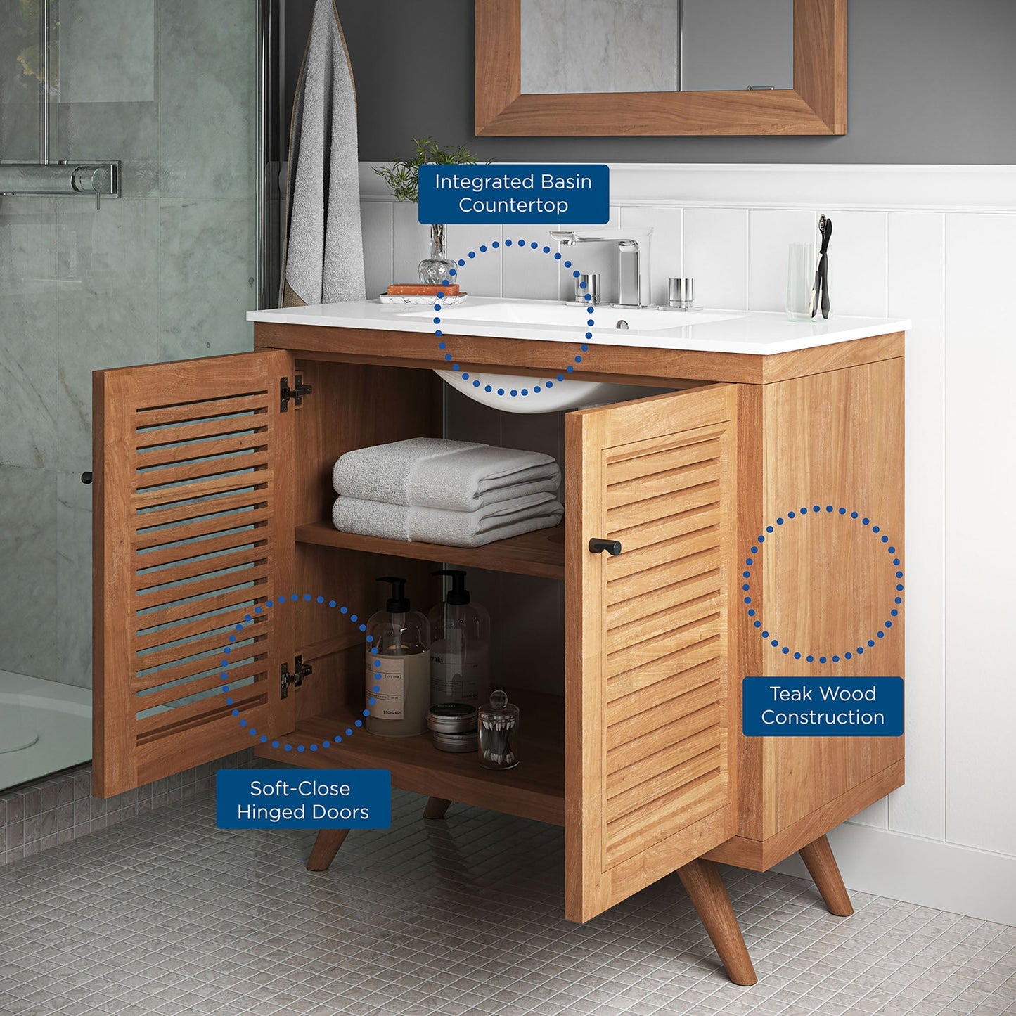 Modway furniture Birdie Bathroom Vanity Basin Included - EEI-5112-NAT-WHI
