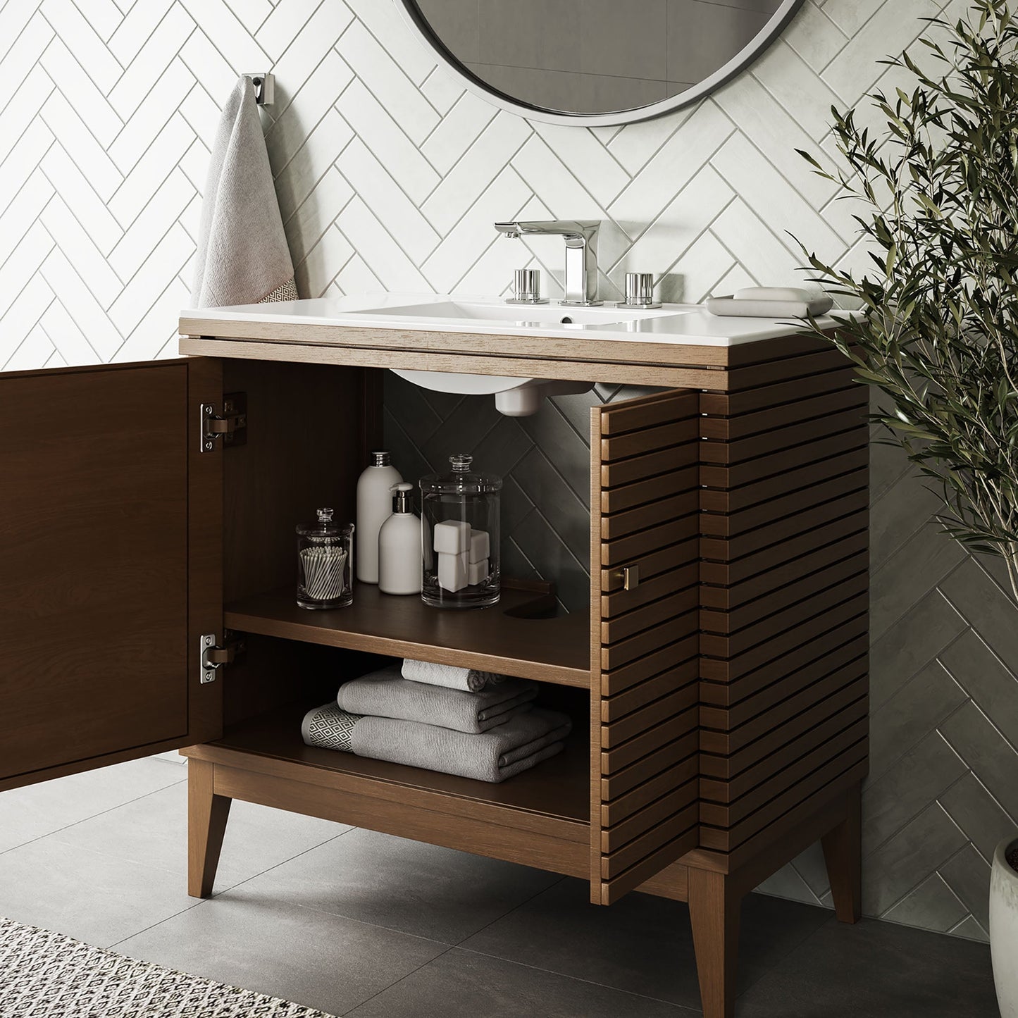 Modway furniture Bathroom Vanity Basin Included - EEI-5114-WAL-WHI