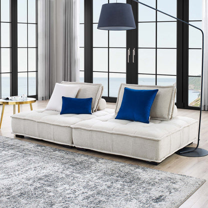 Modway Furniture Saunter 2-Piece Tufted Loveseat - Stylish Comfort with Soft Upholstery & Removable Bolster Pillow - EEI-5204-BEI