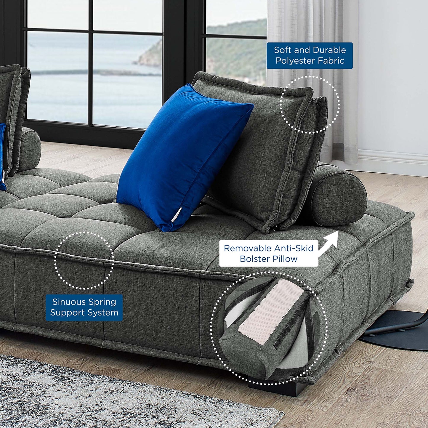 Modway Furniture Saunter 5-Piece Tufted Fabric Fabric Sectional Sofa by Modway - EEI-5210-AZU