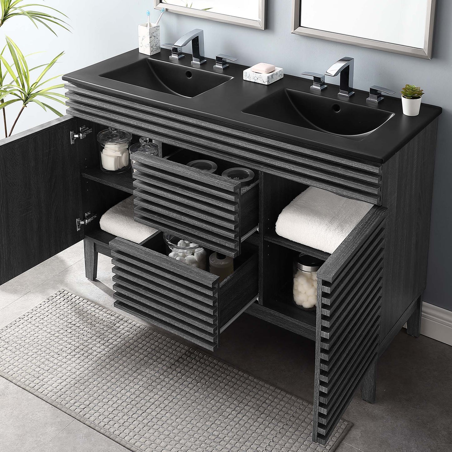 Modway furniture Render 48" Bathroom  Vanity with Black Basin Included - EEI-5381-WAL-BLK