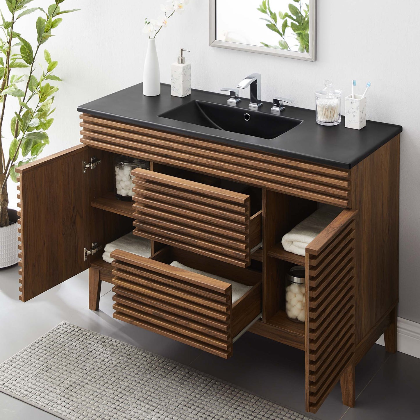 Modway furniture Render 48" Bathroom  Vanity with Black Basin Included - EEI-5381-WAL-BLK