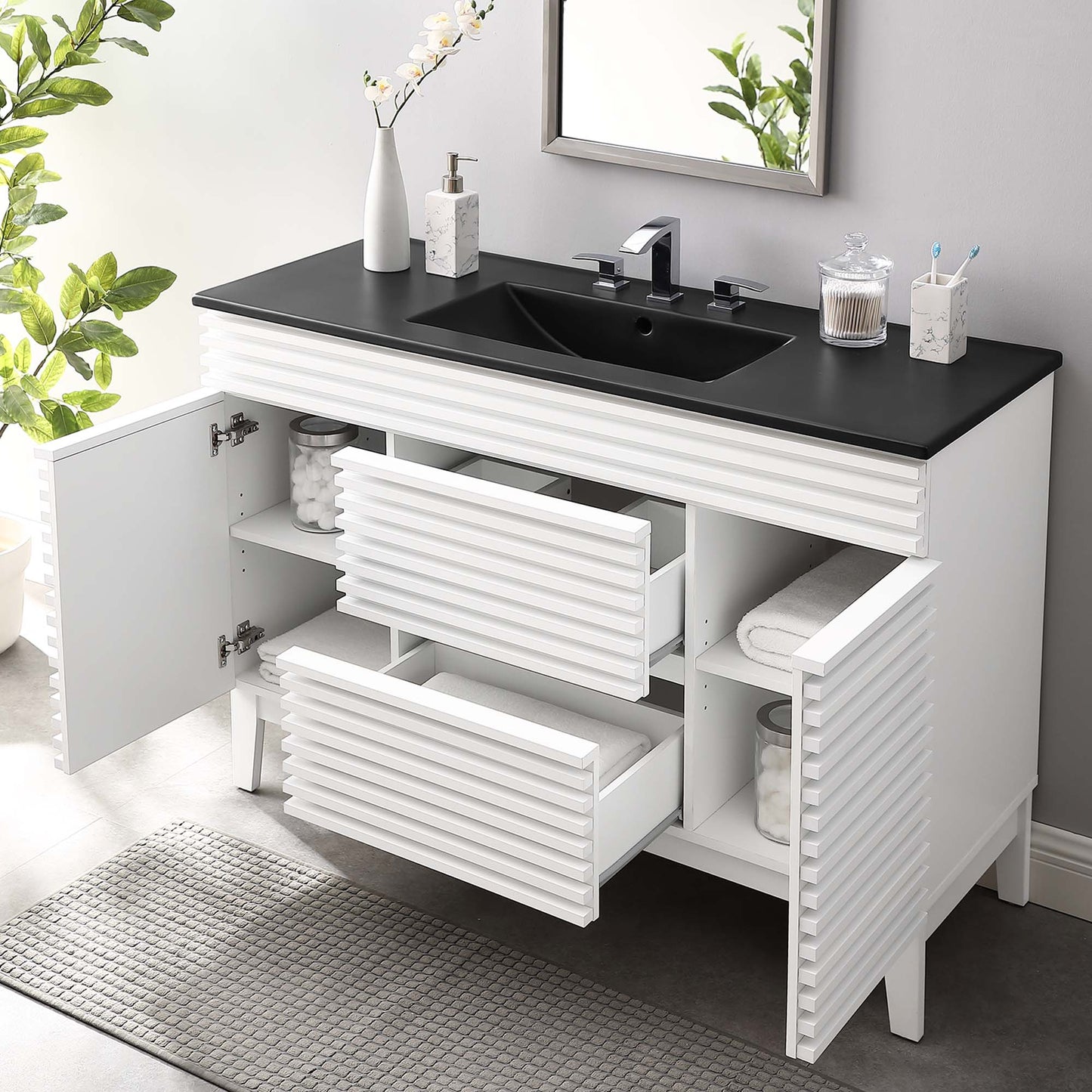 Modway furniture Render 48" Bathroom  Vanity with Black Basin Included - EEI-5381-WAL-BLK