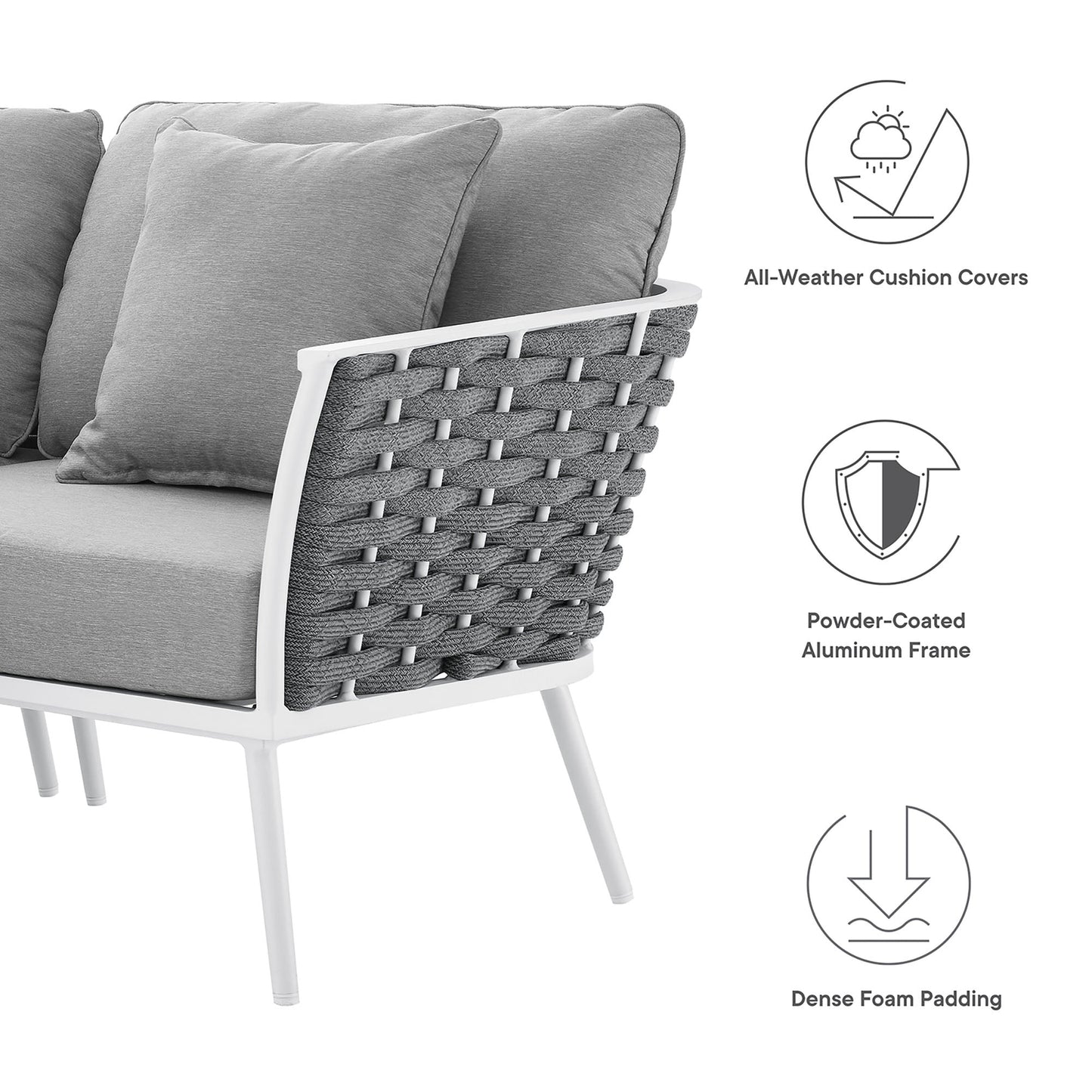 Modway Furniture Stance Outdoor Patio Aluminum Large Sectional Sofa by Modway - EEI-5753-WHI-GRY