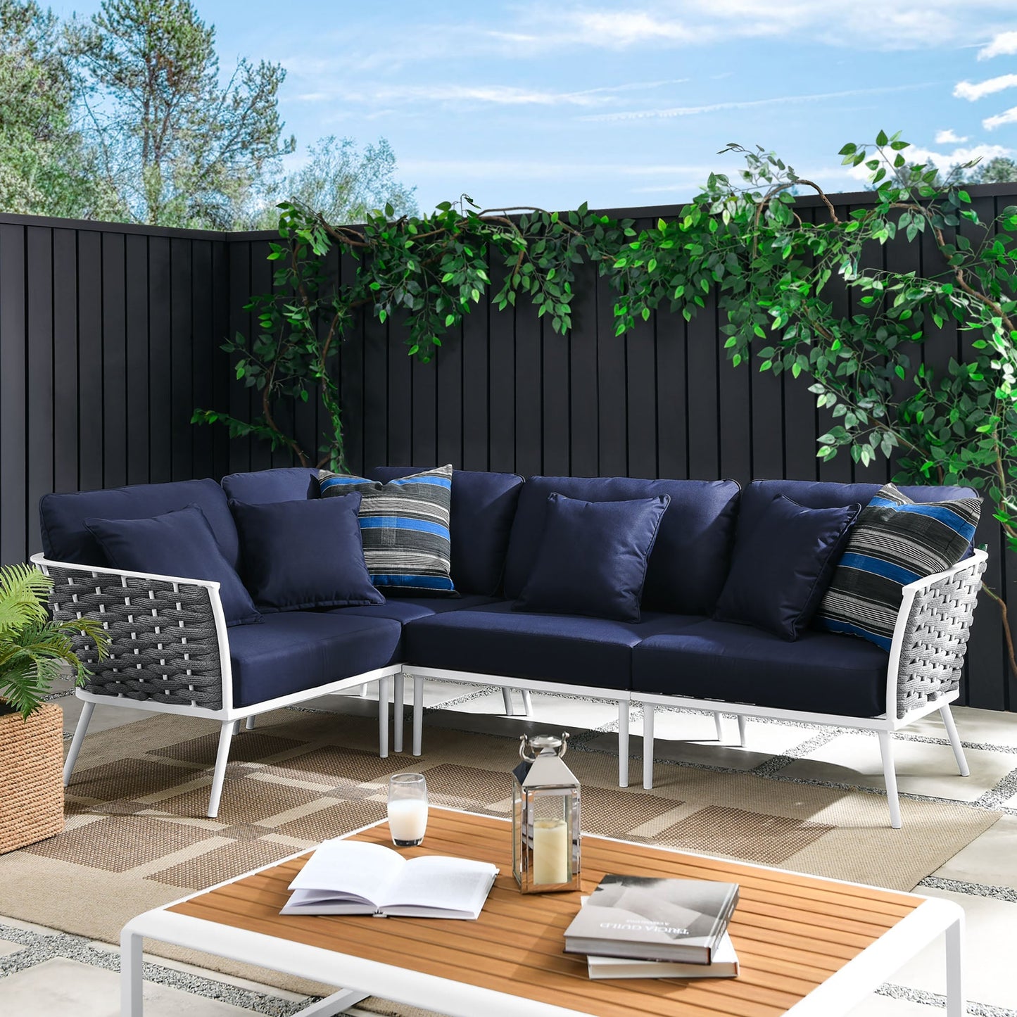 Modway Furniture Stance Outdoor Patio Aluminum Large Sectional Sofa by Modway - EEI-5753-WHI-GRY