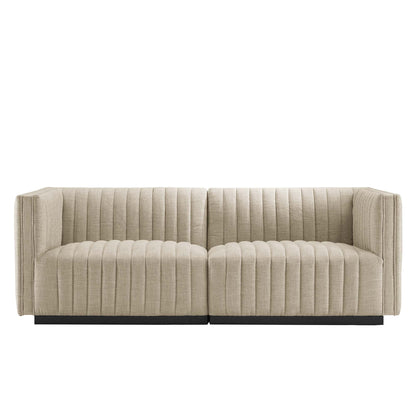 Modway Furniture Conjure Channel Tufted Upholstered Fabric Loveseat - Modern Elegance for Your Living Room Oasis - EEI-5786-BLK-WHI