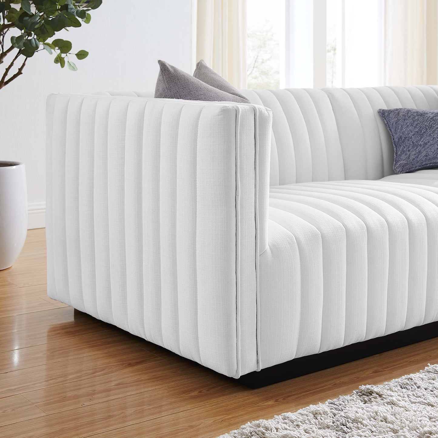 Modway Furniture Conjure Channel Tufted Upholstered Fabric Loveseat - Modern Elegance for Your Living Room Oasis - EEI-5786-BLK-WHI