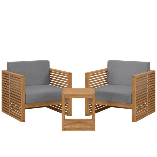 Modway Furniture Carlsbad 3-Piece Teak Wood Outdoor Patio Outdoor Patio Set - EEI-5838-NAT-GRY