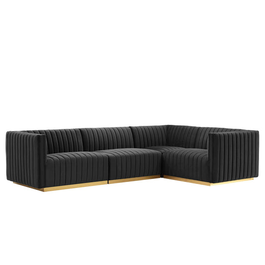Modway Furniture Conjure 4-Piece Channel Tufted Performance Velvet Sectional by Modway - EEI-5848-GLD-BLK – EEI-5848