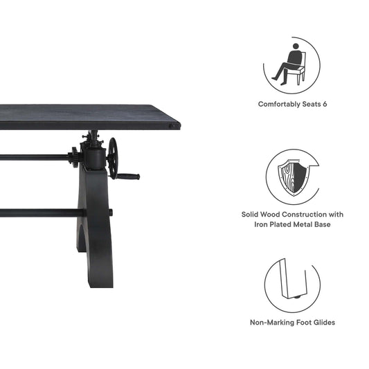 Modway furniture Genuine 60" Crank Adjustable Height Dining Table and Computer Desk - EEI-6148-BLK-BLK