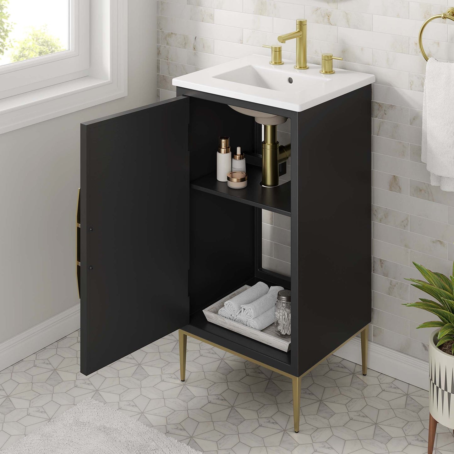 Modway furniture Awaken Bathroom Vanity Basin Included - EEI-6289-WHI-BLK