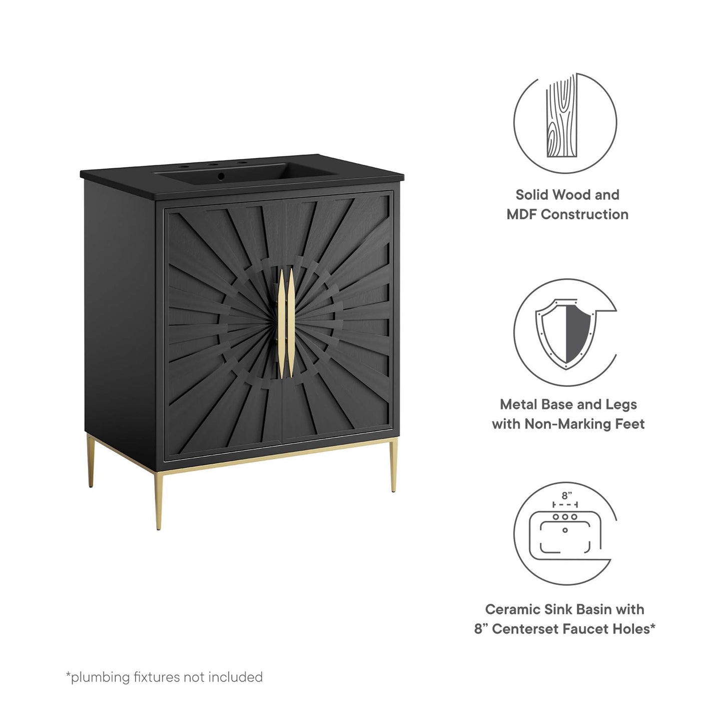 Modway furniture Awaken Bathroom Vanity Basin Included - EEI-6289-WHI-BLK