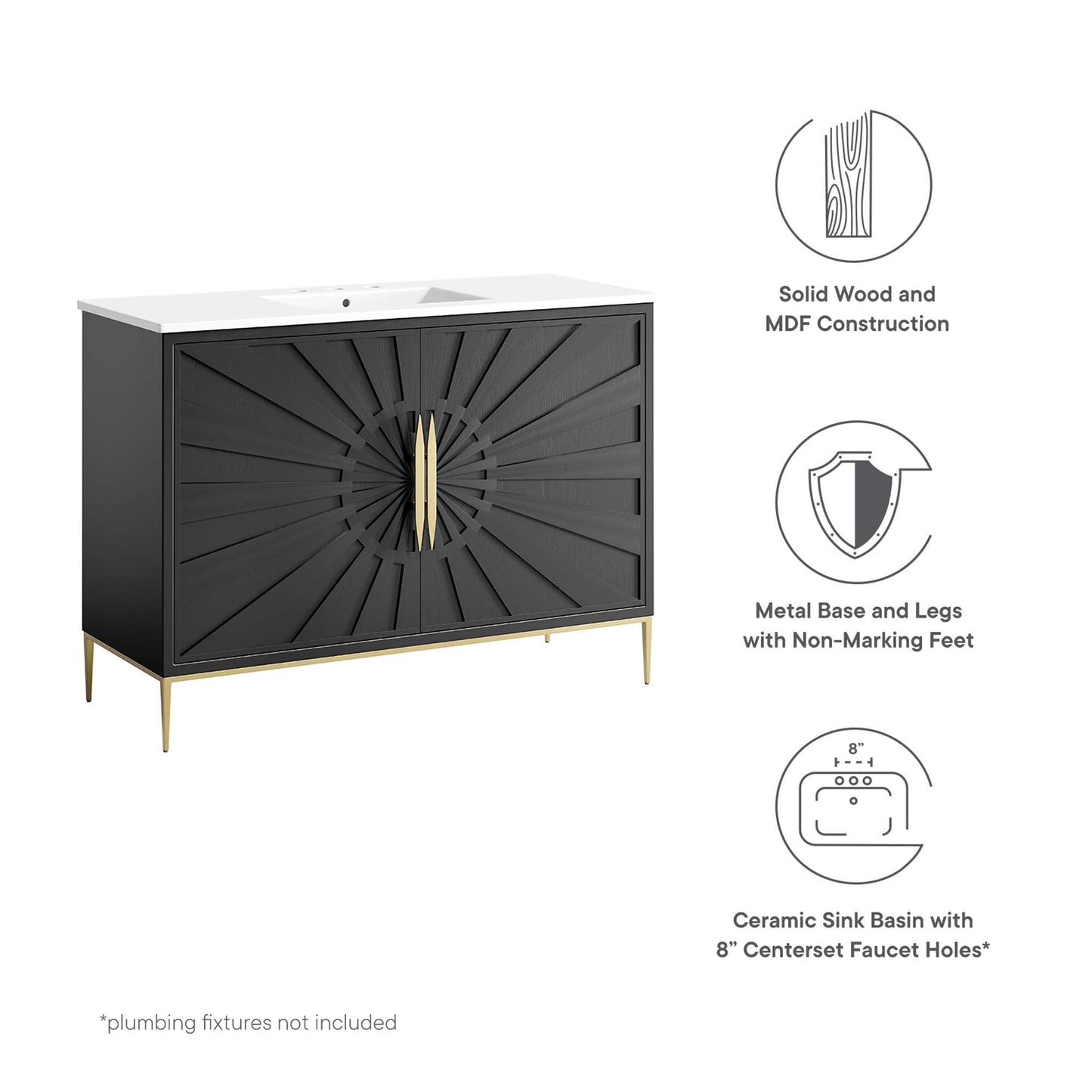Modway furniture Awaken Bathroom Vanity Basin Included - EEI-6289-WHI-BLK