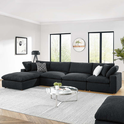 Modway furniture Commix Overstuffed Boucle Fabric Sectional Sofa - Plush Comfort & Modern Design for Cozy Living Spaces - EEI-6365-BLK