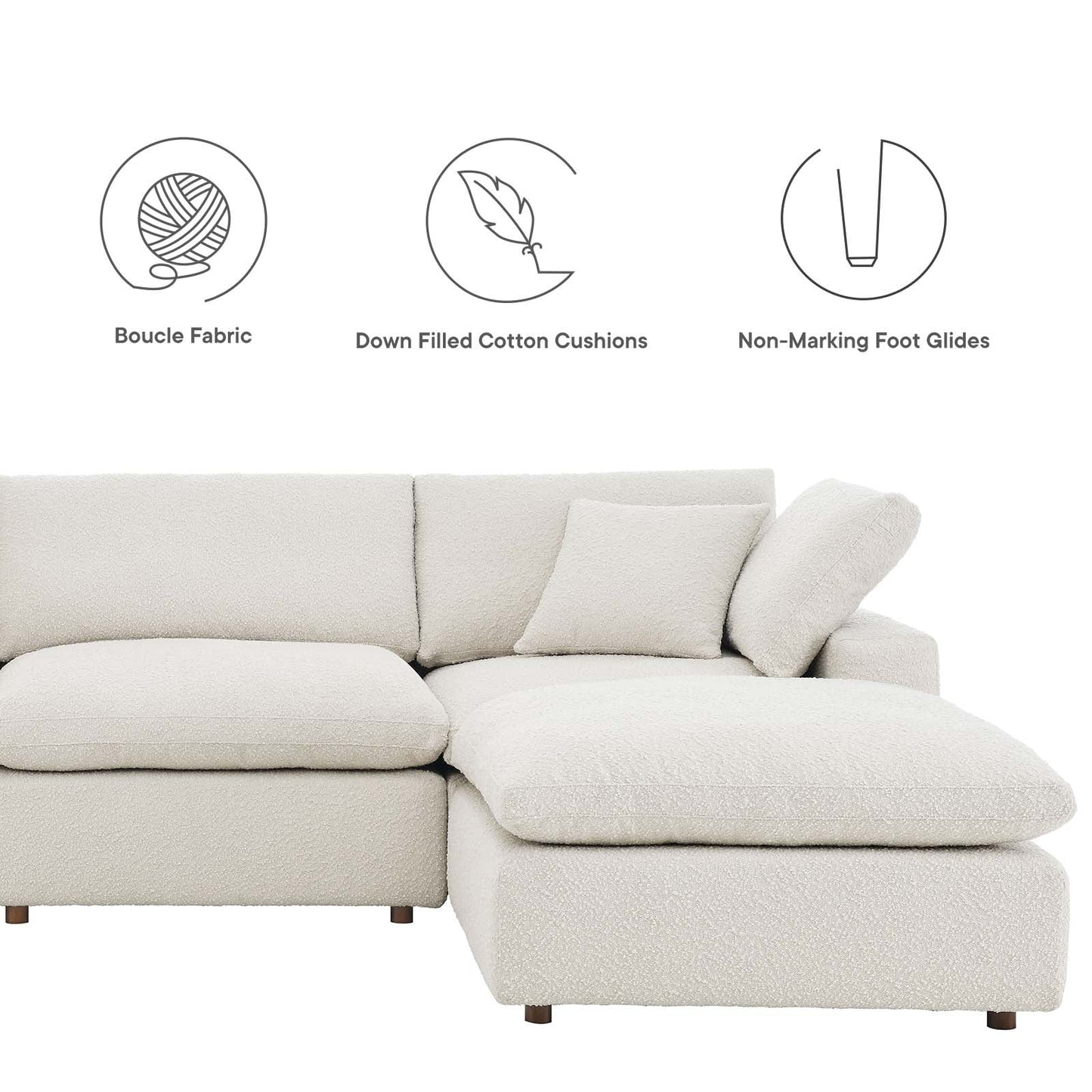 Modway furniture Commix Overstuffed Boucle Fabric Sectional Sofa - Plush Comfort & Modern Design for Cozy Living Spaces - EEI-6365-BLK