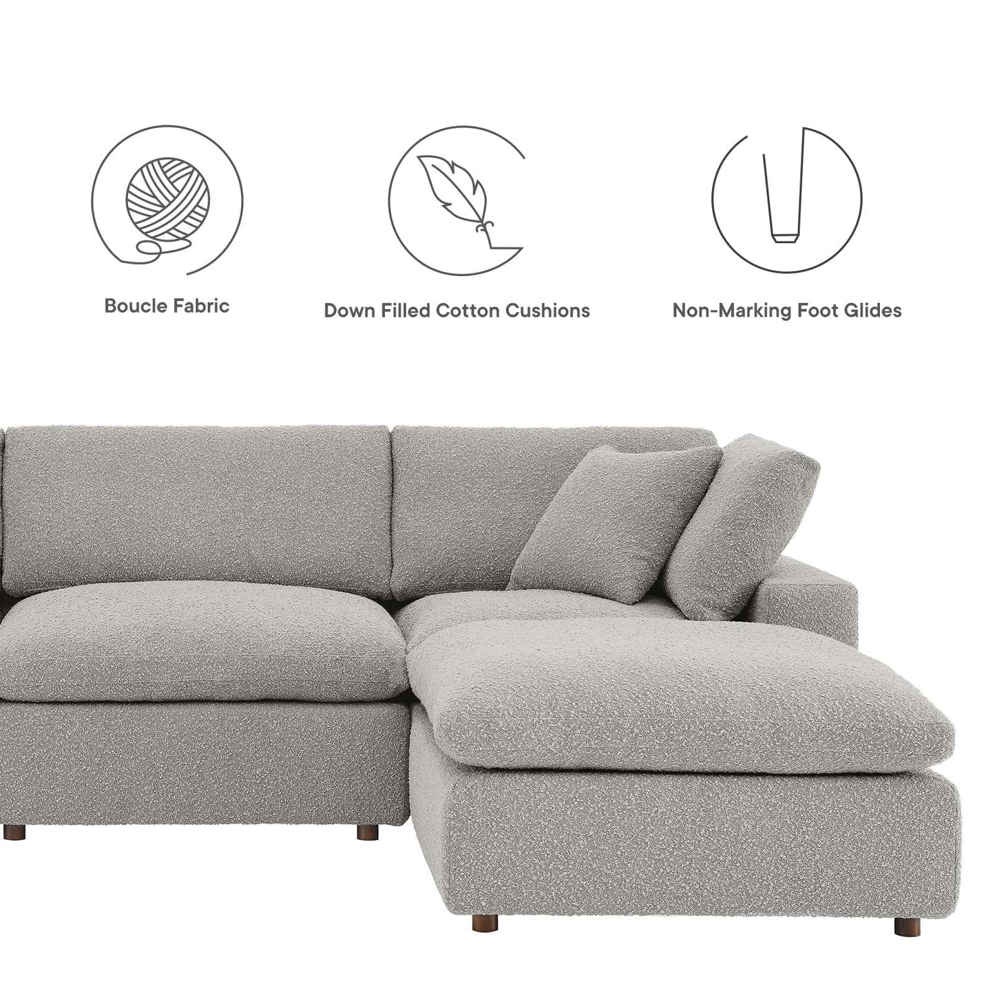 Modway furniture Commix Overstuffed Boucle Fabric Sectional Sofa - Plush Comfort & Modern Design for Cozy Living Spaces - EEI-6365-BLK