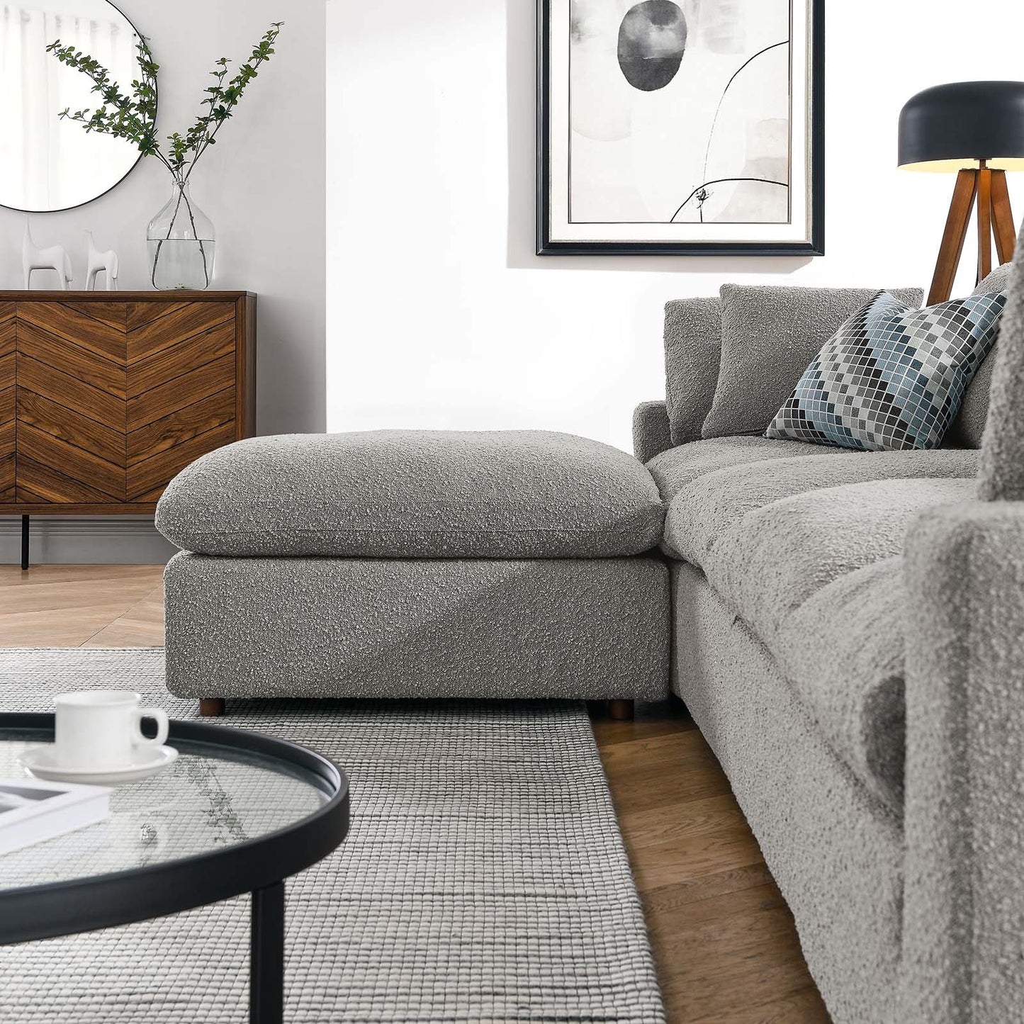 Modway furniture Commix Overstuffed Boucle Fabric Sectional Sofa - Plush Comfort & Modern Design for Cozy Living Spaces - EEI-6365-BLK