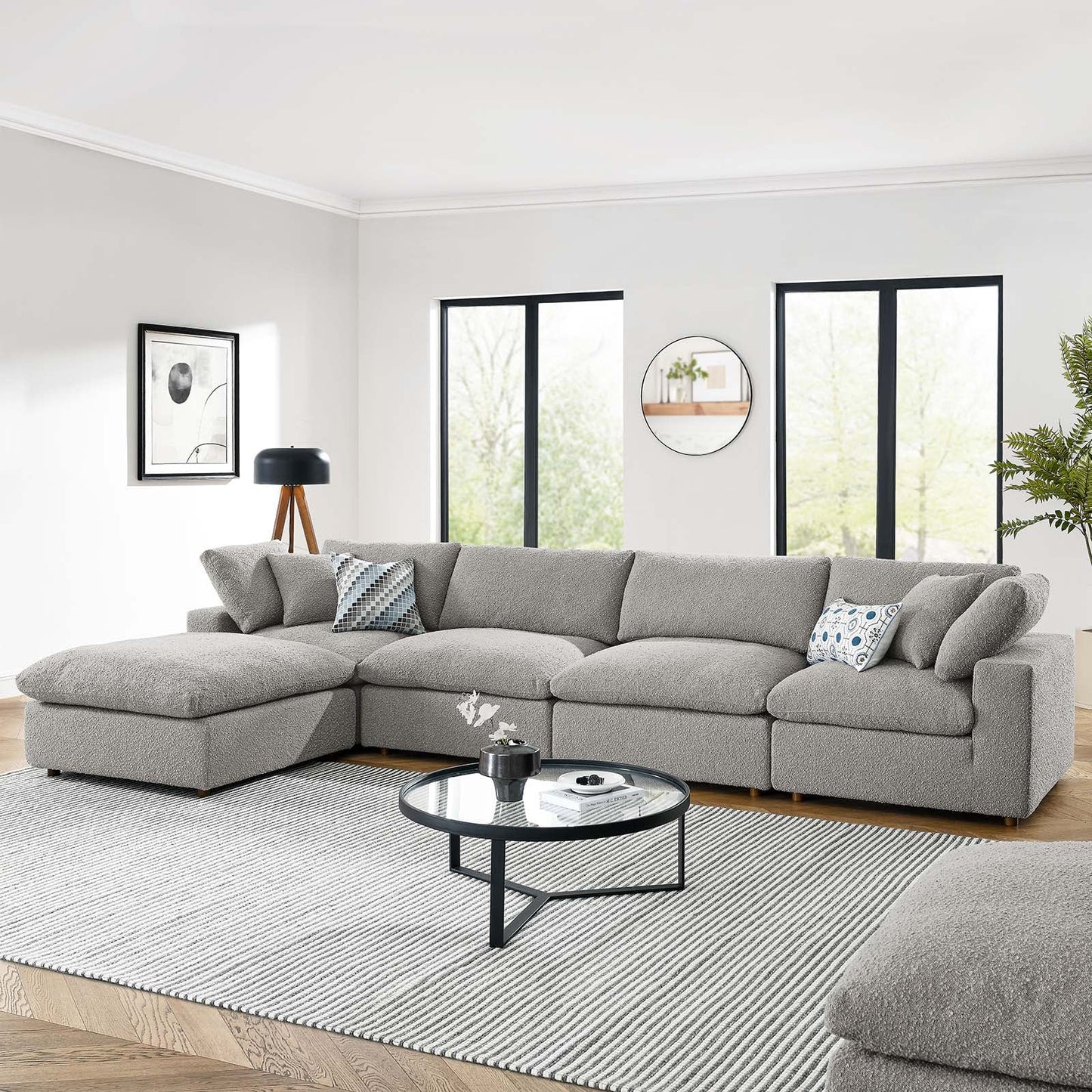 Modway furniture Commix Overstuffed Boucle Fabric Sectional Sofa - Plush Comfort & Modern Design for Cozy Living Spaces - EEI-6365-BLK