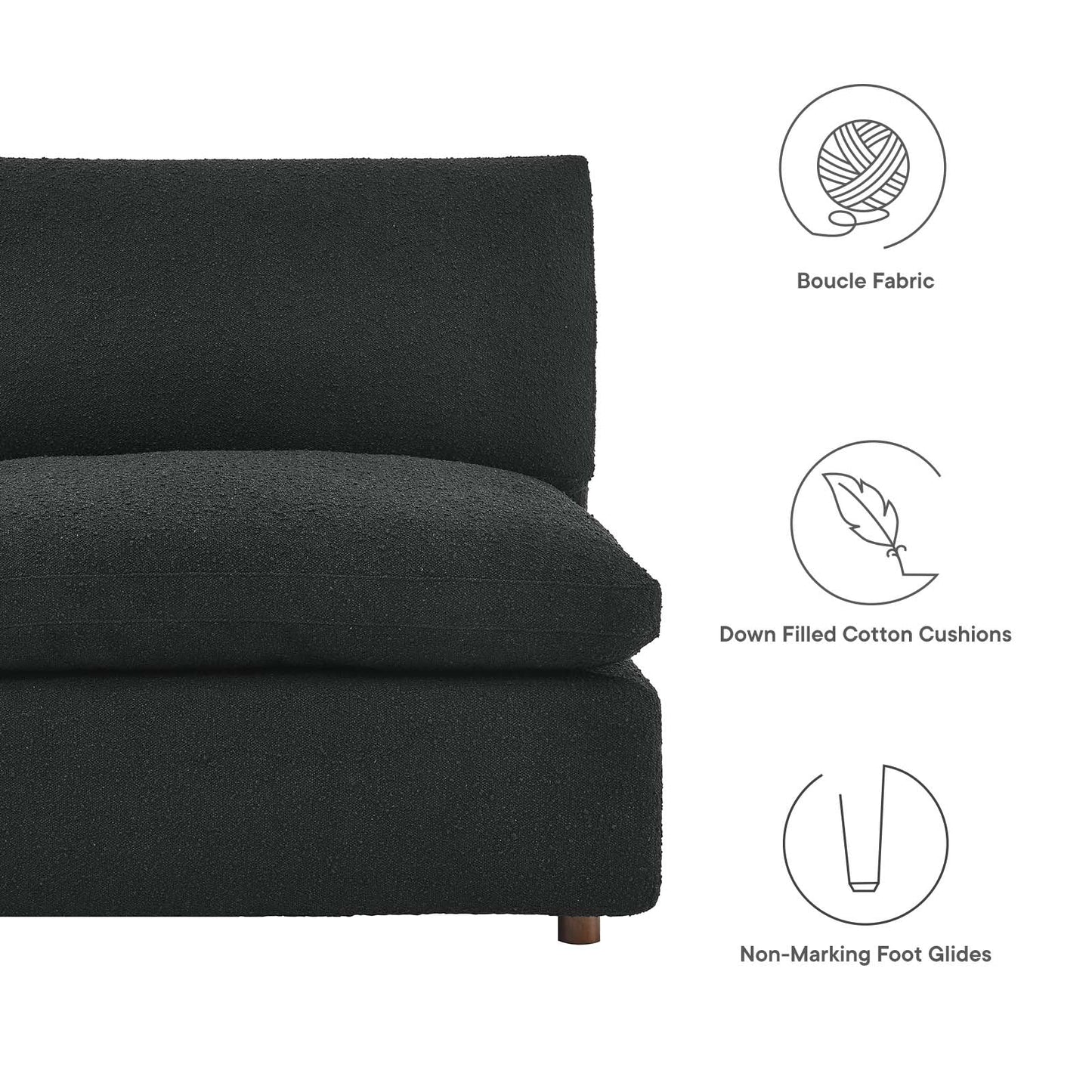 Modway furniture Commix Overstuffed Boucle Fabric Sectional Sofa - Plush Comfort & Modern Design for Cozy Living Spaces - EEI-6365-BLK