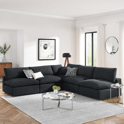Modway furniture Commix Overstuffed Boucle Fabric Sectional Sofa - Plush Comfort & Modern Design for Cozy Living Spaces - EEI-6365-BLK
