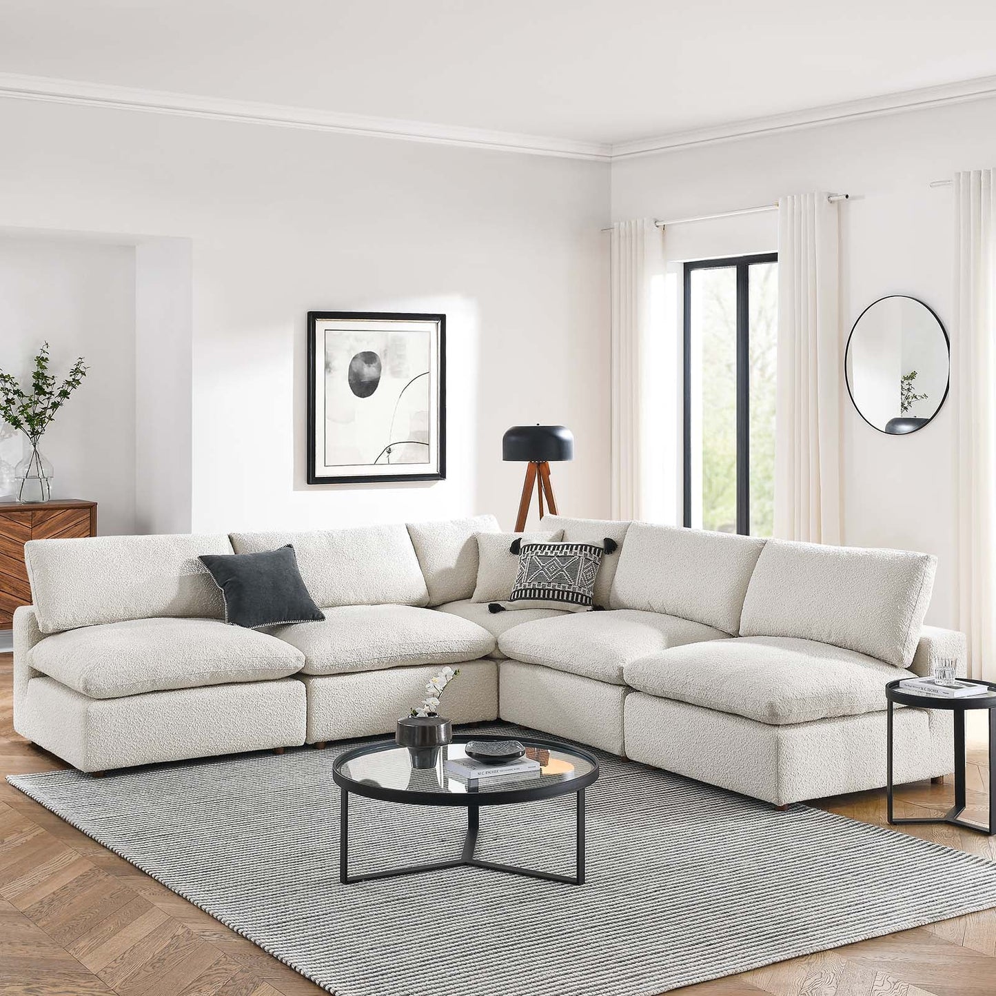 Modway furniture Commix Overstuffed Boucle Fabric Sectional Sofa - Plush Comfort & Modern Design for Cozy Living Spaces - EEI-6365-BLK