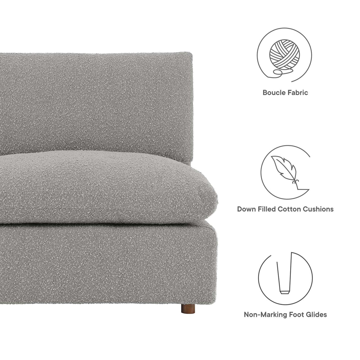 Modway furniture Commix Overstuffed Boucle Fabric Sectional Sofa - Plush Comfort & Modern Design for Cozy Living Spaces - EEI-6365-BLK
